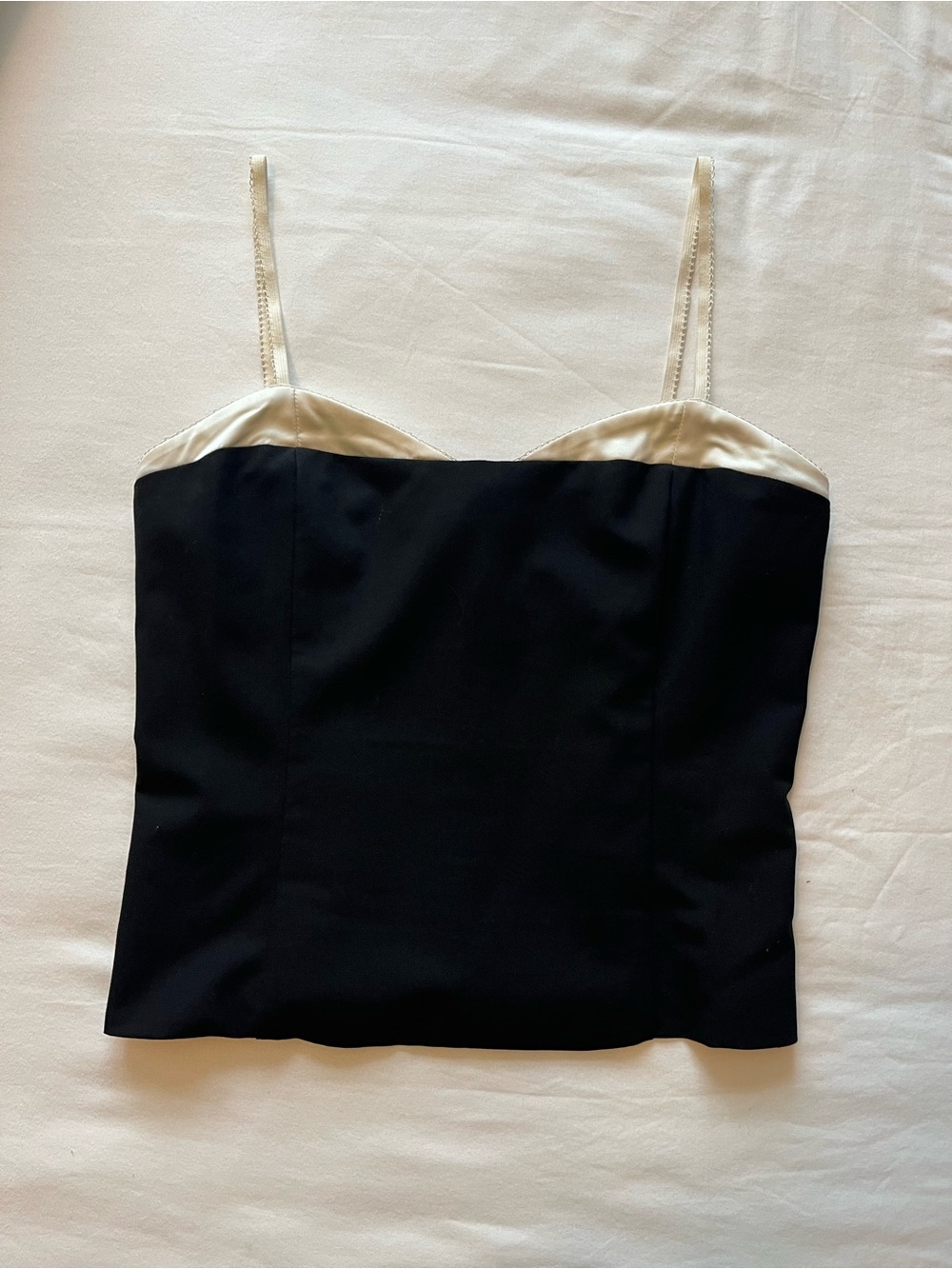 Women's Black and Cream Satin-Trim Cami Top